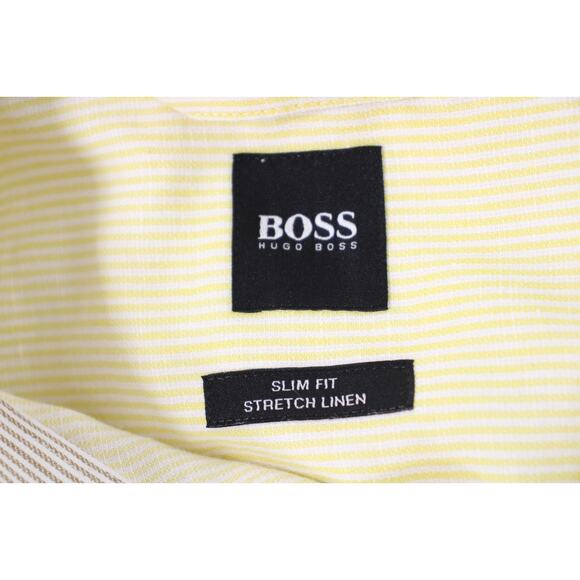 Hugo Boss Shirt Men's XL Yellow Stretch Striped Slim Fit Long Sleeve Button-Up - Picture 4 of 9